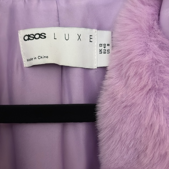 ASOS Luxe Faux Leather Coat with Faux  Fur  collar and cuffs, Lavender, 8 - Picture 5 of 9